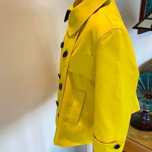 Lauren Ralph Lauren Cropped Trench Cropped double breast yellow black buttons L - Picture 2 of 16